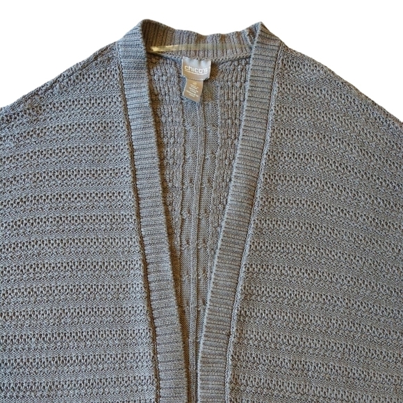 Chico's Brown Open Knit 3/4 Dolman Sleeve Open Front Cocoon Cardigan Boho - Picture 4 of 8